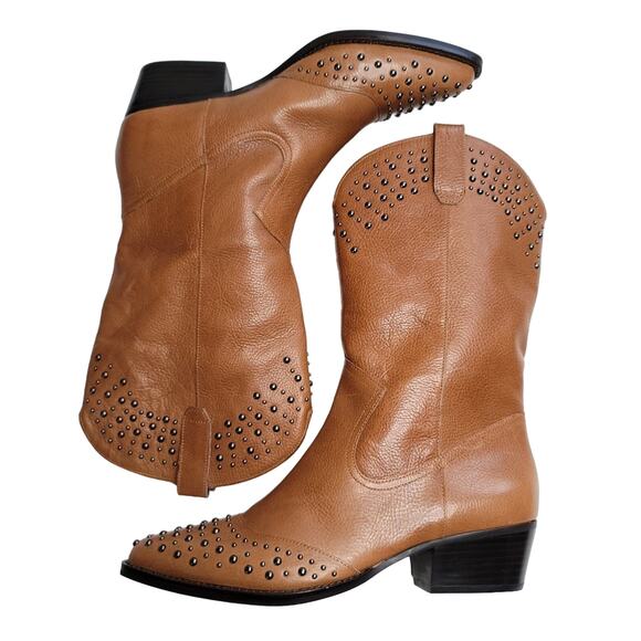 Botkier Tammy Western Cowgirl Glam Studded Leather Boot, Color Nut, Size 9 - Picture 4 of 11
